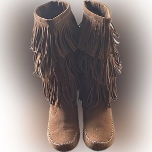 Lauren Conrad moccasin style fringed boots sz 6.5/7